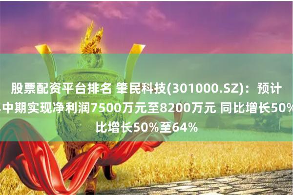 股票配资平台排名 肇民科技(301000.SZ)：预计2024年中期实现净利润7500万元至8200万元 同比增长50%至64%